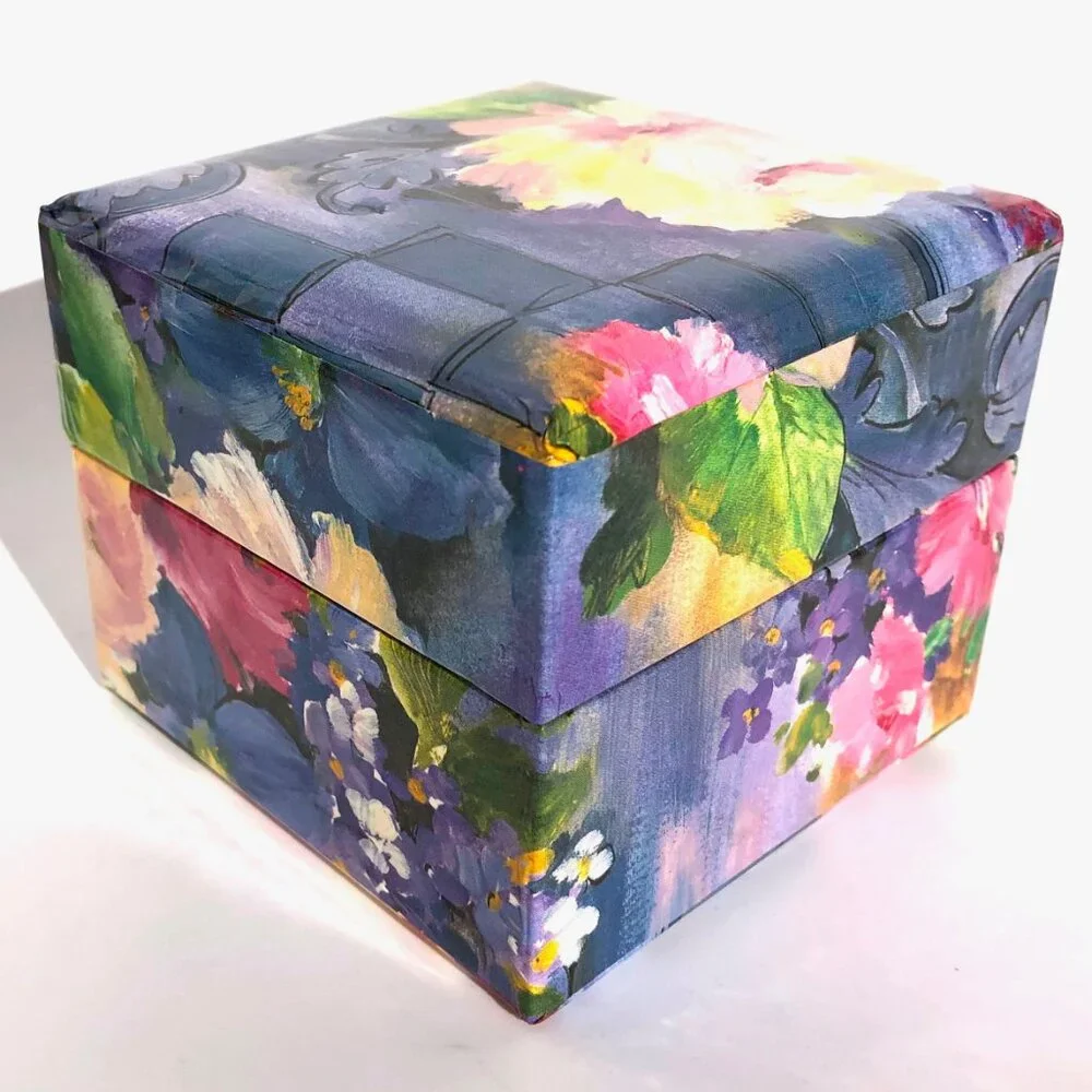 Floral Paper Covered Cardboard Trinket Box Keepsake Box storage cottagecore
